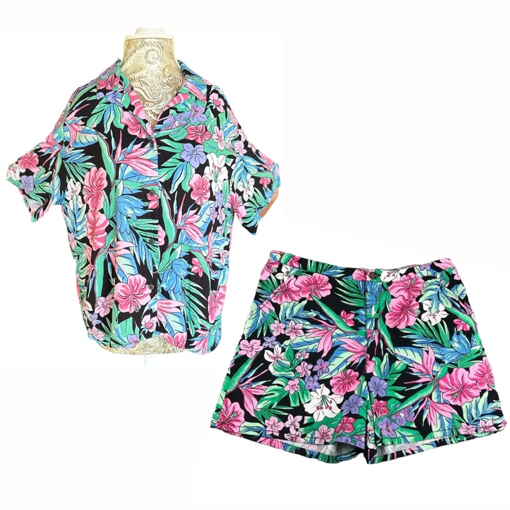 Wild Fable Tropical Print Top and Bottom Set Vacation Beach Size Medium & XL